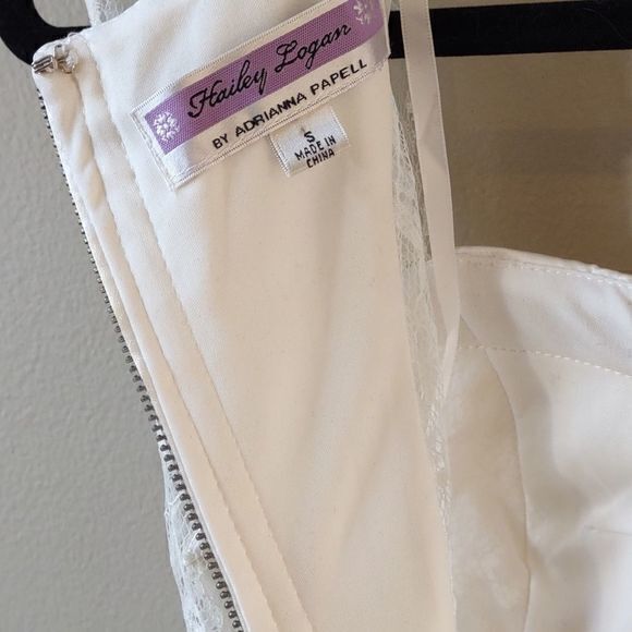 Hailey Logan by Adrianna Papell White Satin Mini Dress w/ Lace Straps Sz S - Picture 9 of 13
